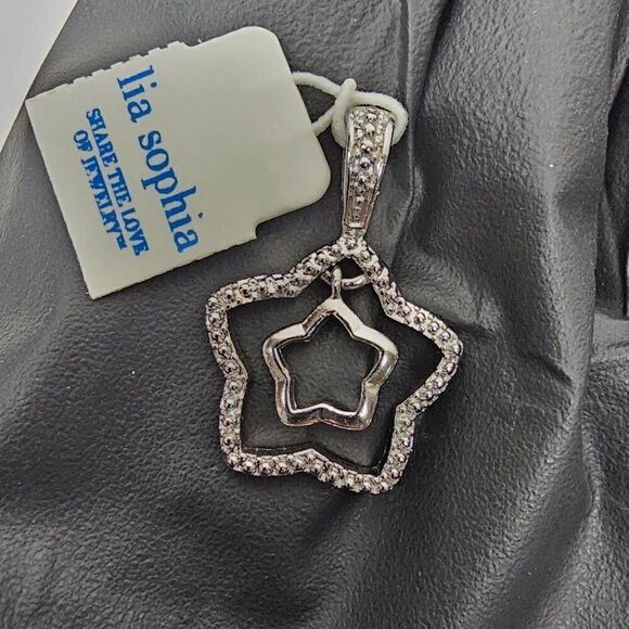 Lia Sophia Star Pendant Double Open Textured Smooth Silver Tone Metal Reversible - Picture 7 of 8